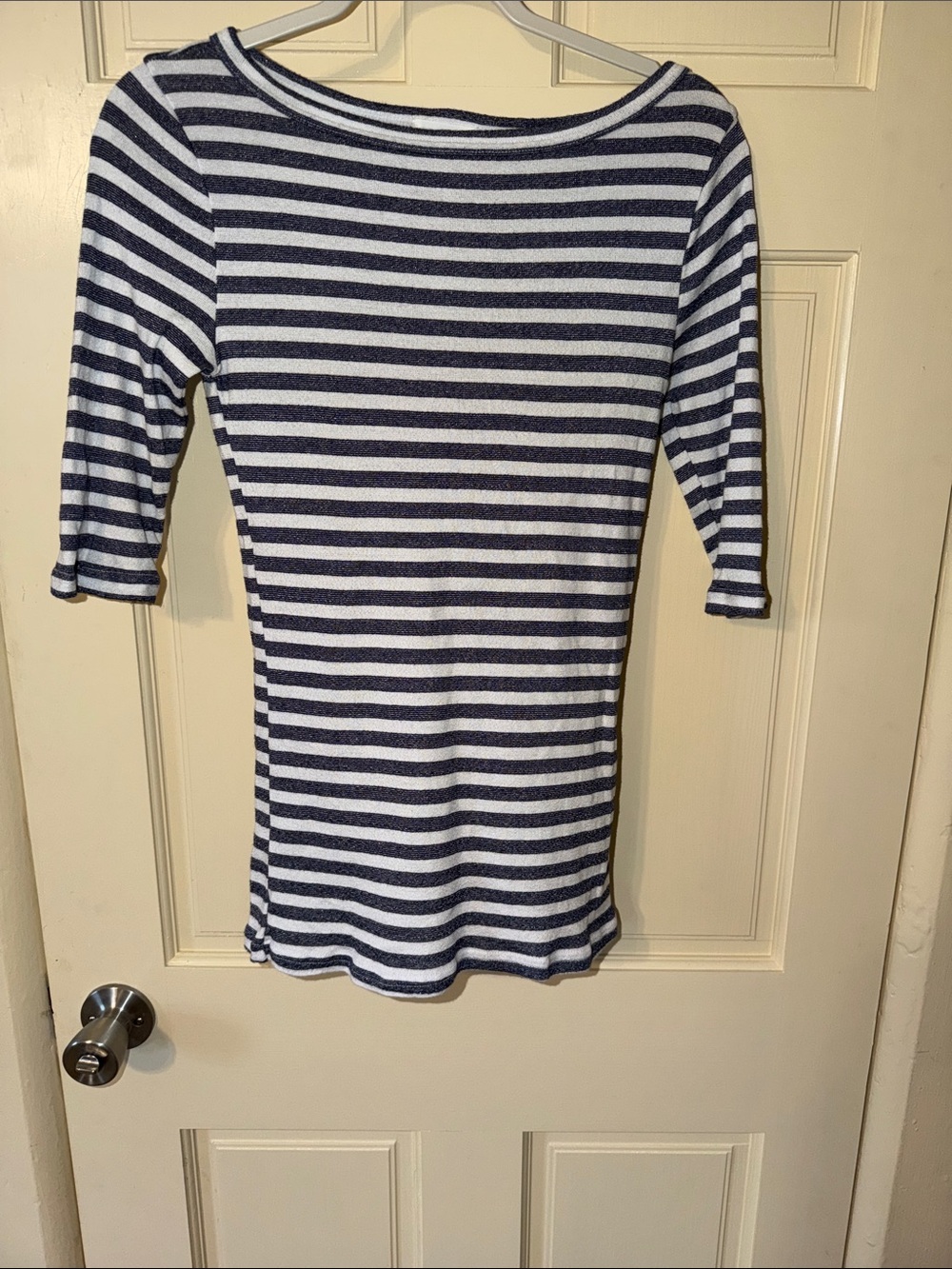 Michael Stars for Anthropologie Shine Striped Boat Neck 3/4 Sleeve Top”.